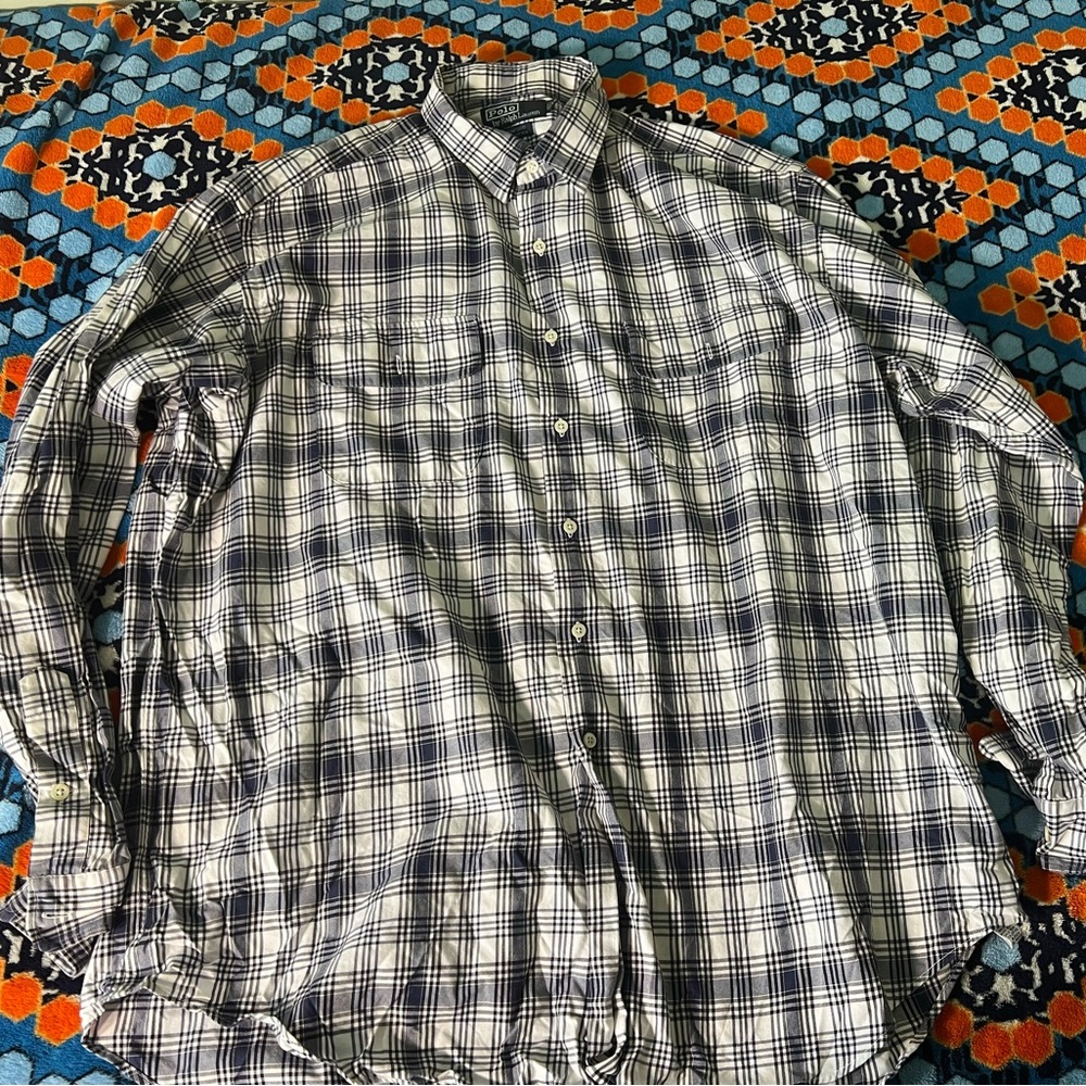 Men’s Ralph Lauren Navy Plaid Button Down Cotton Shirt